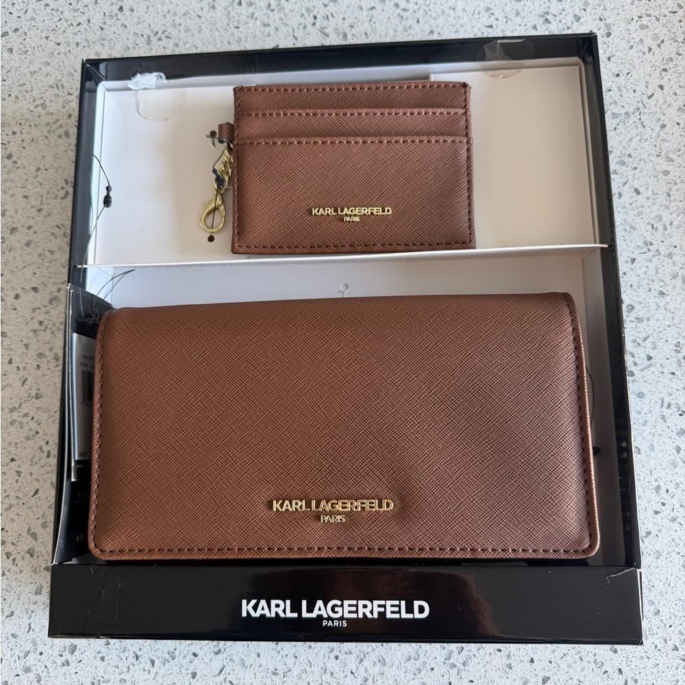 Karl Lagerfeld Brown Crossbody/Clutch Card Holder Gift Set, NWT